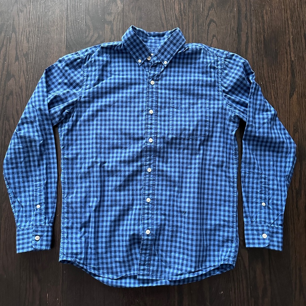 GAP Blue and Black Gingham Men's Shirt